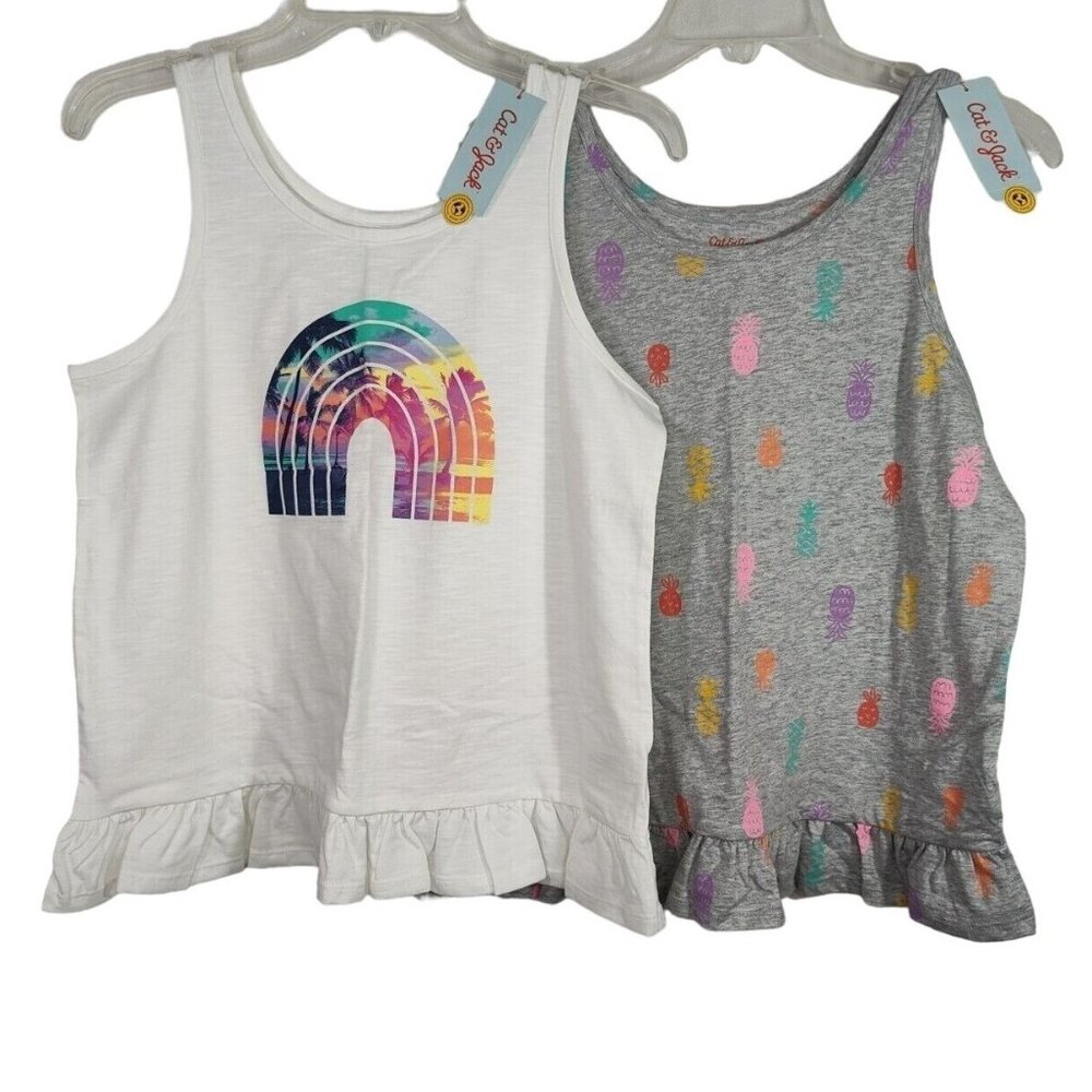 Lot of 2 Cat and Jack White Gray Pineapple Peplum Tank Top Girls XXL 18 NEW